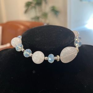Clear and white multi stone chunky stretch bracelet